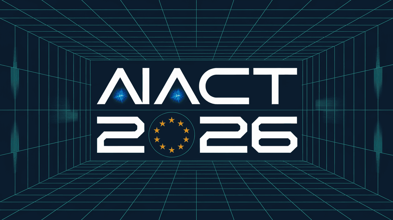 Ilustracja przedstawiająca tarczę prawną i sztuczną inteligencję, symbolizująca zgodność z AI Act w marketingu.